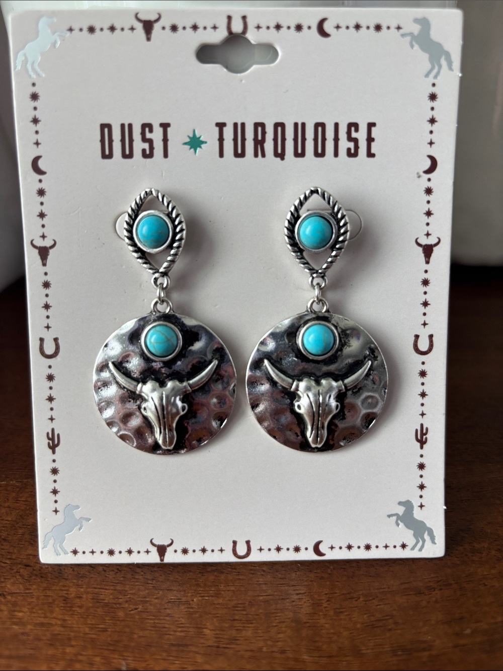 Dust Turquoise Western bullhead,,turquoise round stones dangle,post,silvertone